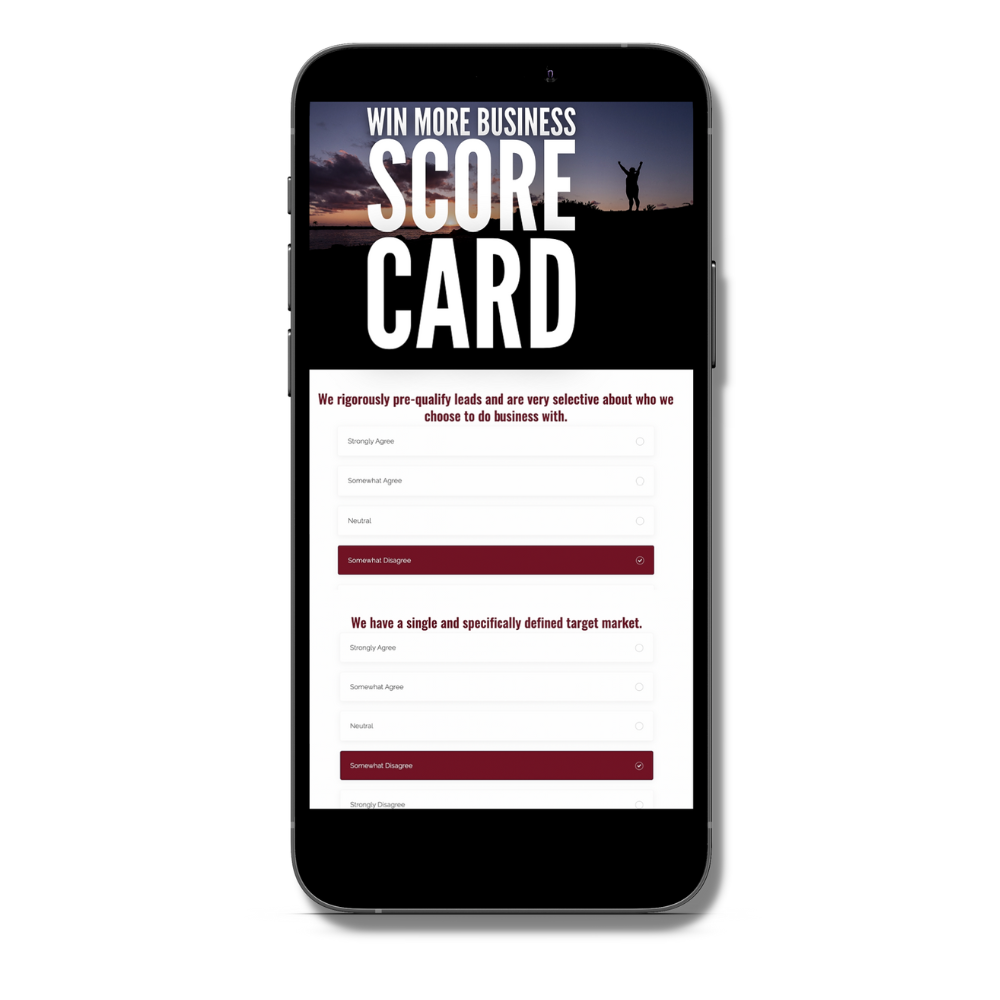 win more business scorecard for small businesses ebook shown on an iphone